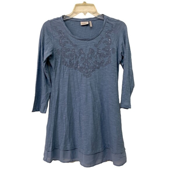 LOGO by Lori Goldstein Tops - LOGO by Lori Goldstein Womens Size XXS Blue Embellished Cotton Tunic Top